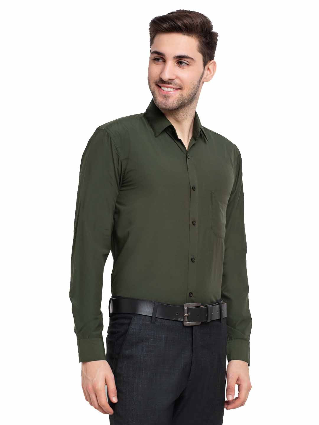 Men's Cotton Solid Mehndi Green Formal Shirt's ( SF 361Mehndi )