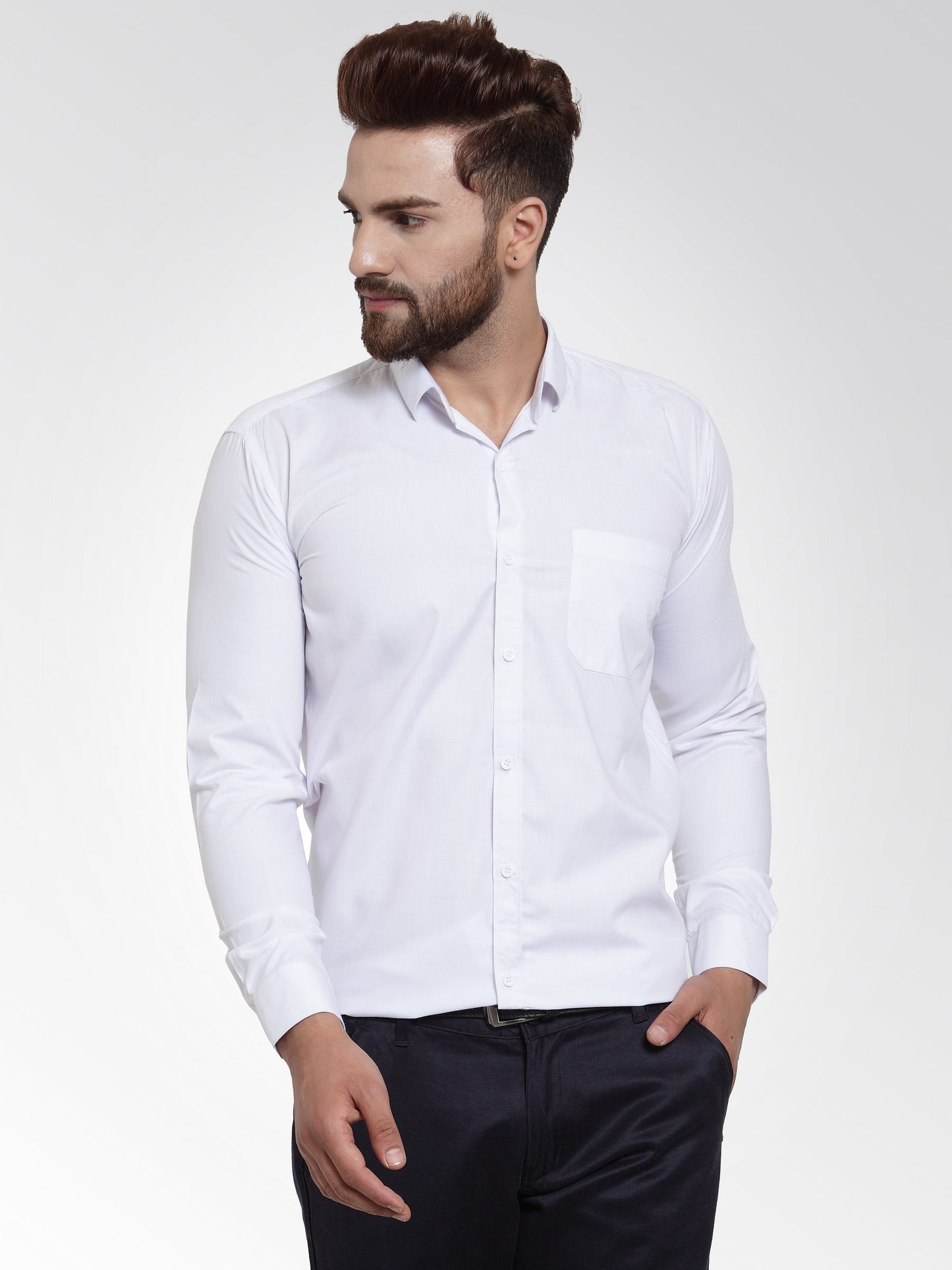 Men's Cotton Solid White Formal Shirt's ( SF 361White )