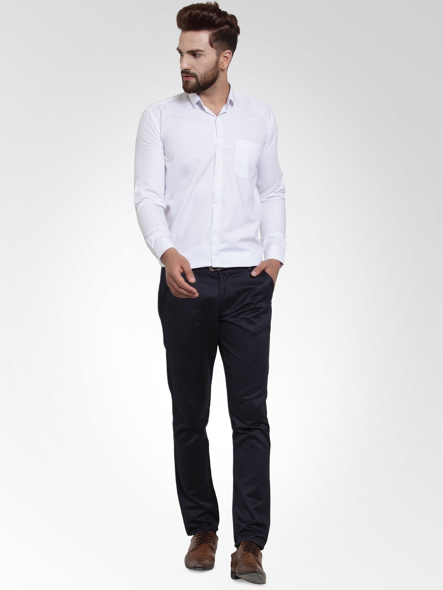 Men's Cotton Solid White Formal Shirt's ( SF 361White )