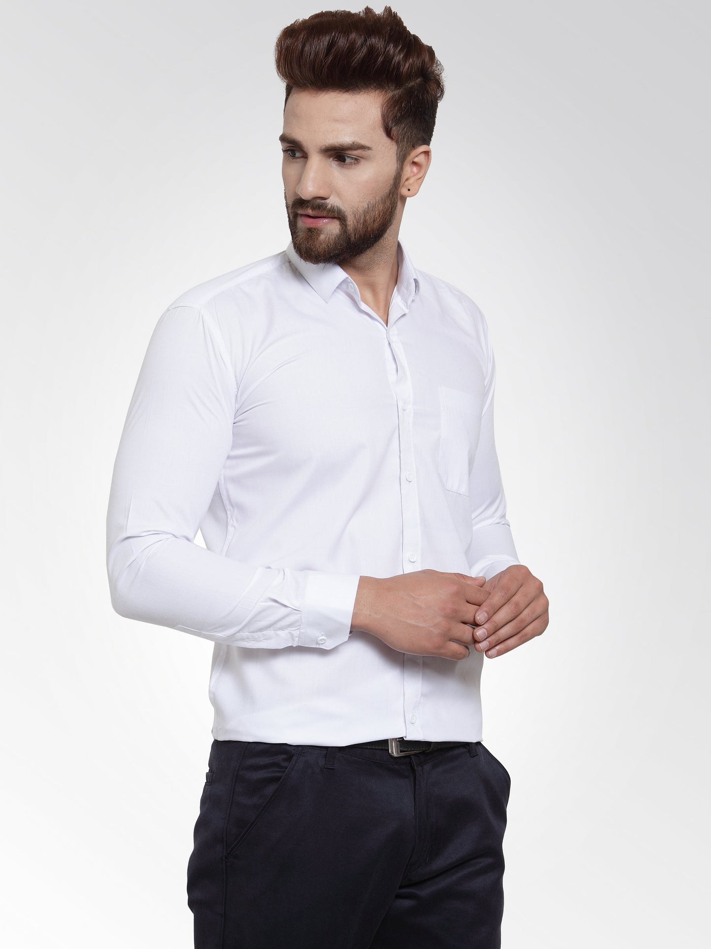 Men's Cotton Solid White Formal Shirt's ( SF 361White )