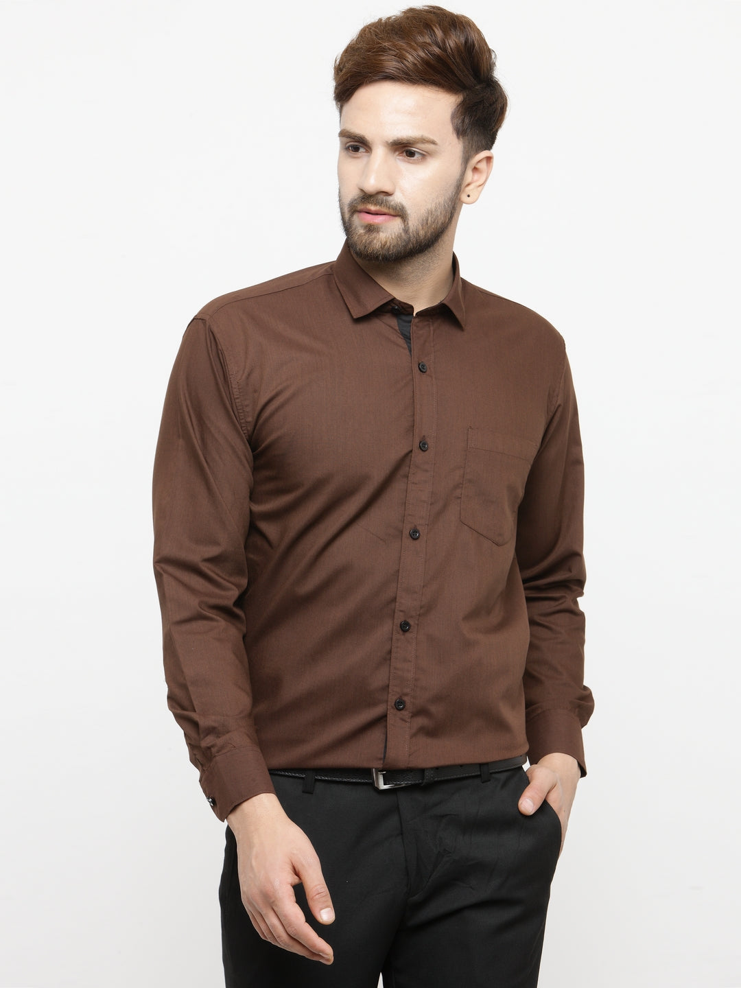 Men's Coffee Formal Shirt with black detailing ( SF 411Coffee )