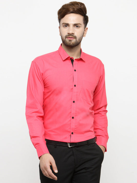 Men's Coral Red Formal Shirt with black detailing ( SF 411Coral )