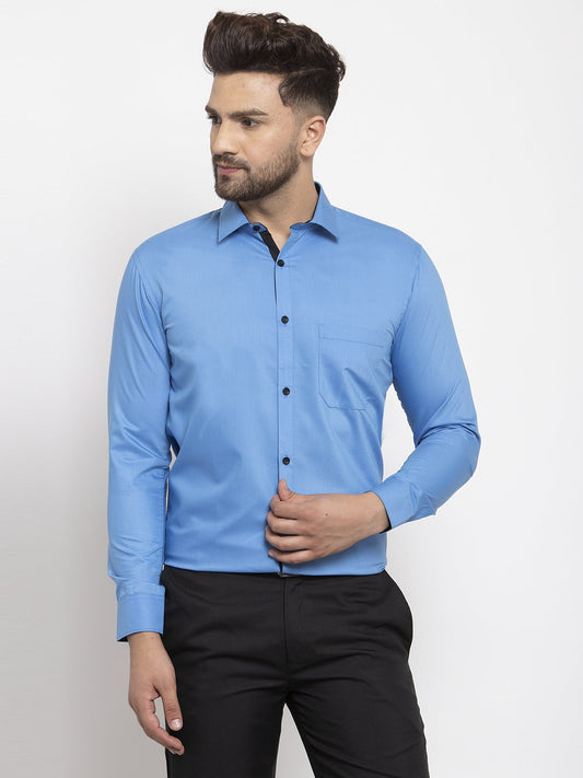 Men's Light Blue Formal Shirt with black detailing ( SF 411Light-Blue )