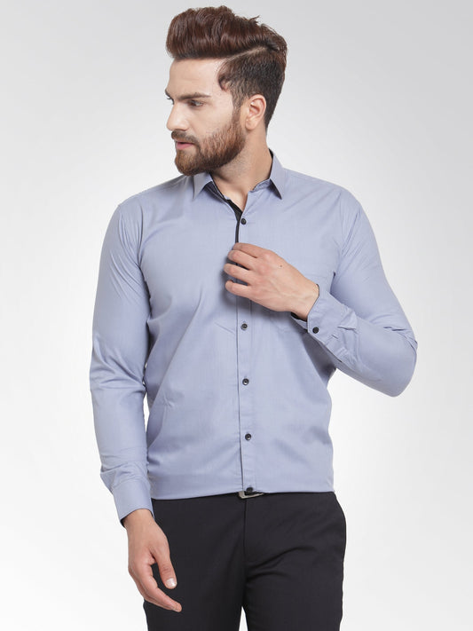 Men's Light Grey Formal Shirt with black detailing ( SF 411Light-Grey )