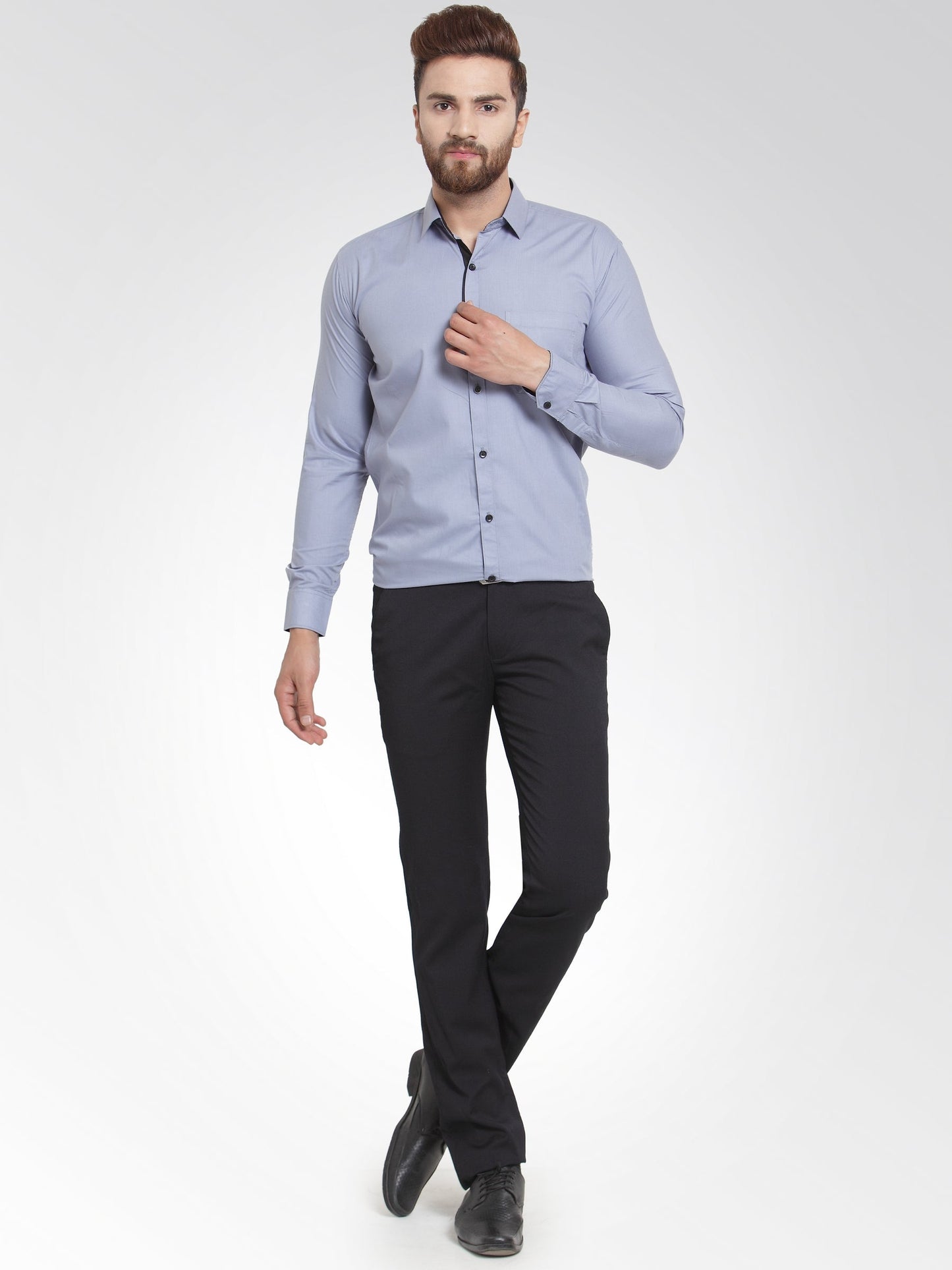 Men's Light Grey Formal Shirt with black detailing ( SF 411Light-Grey )