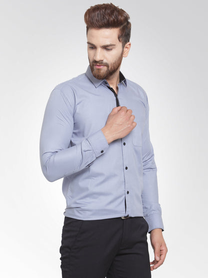 Men's Light Grey Formal Shirt with black detailing ( SF 411Light-Grey )