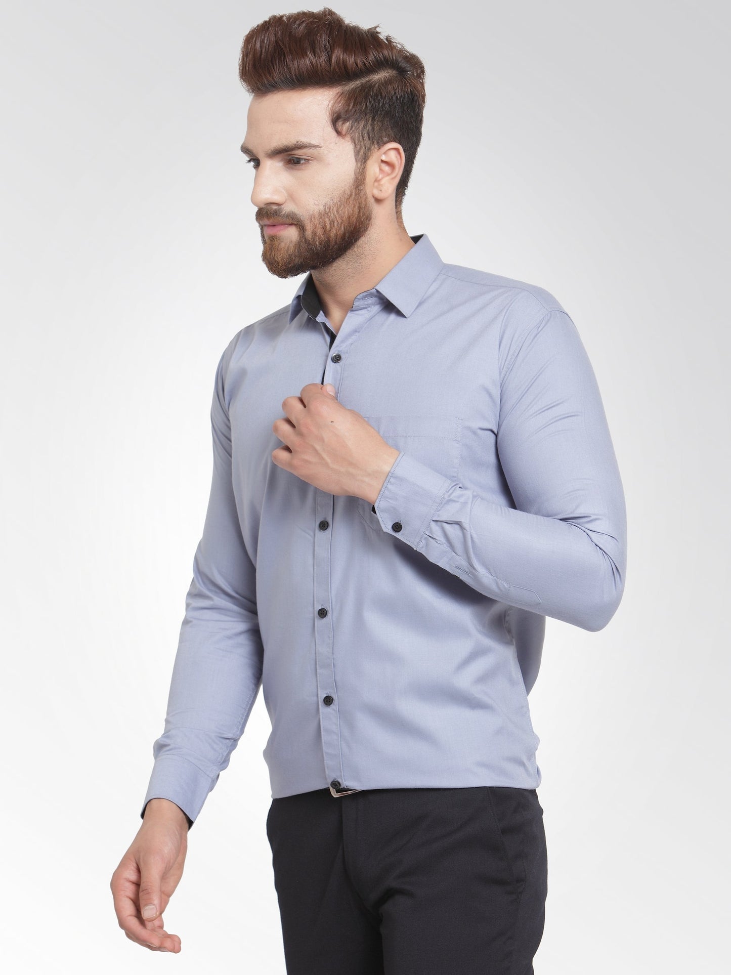 Men's Light Grey Formal Shirt with black detailing ( SF 411Light-Grey )