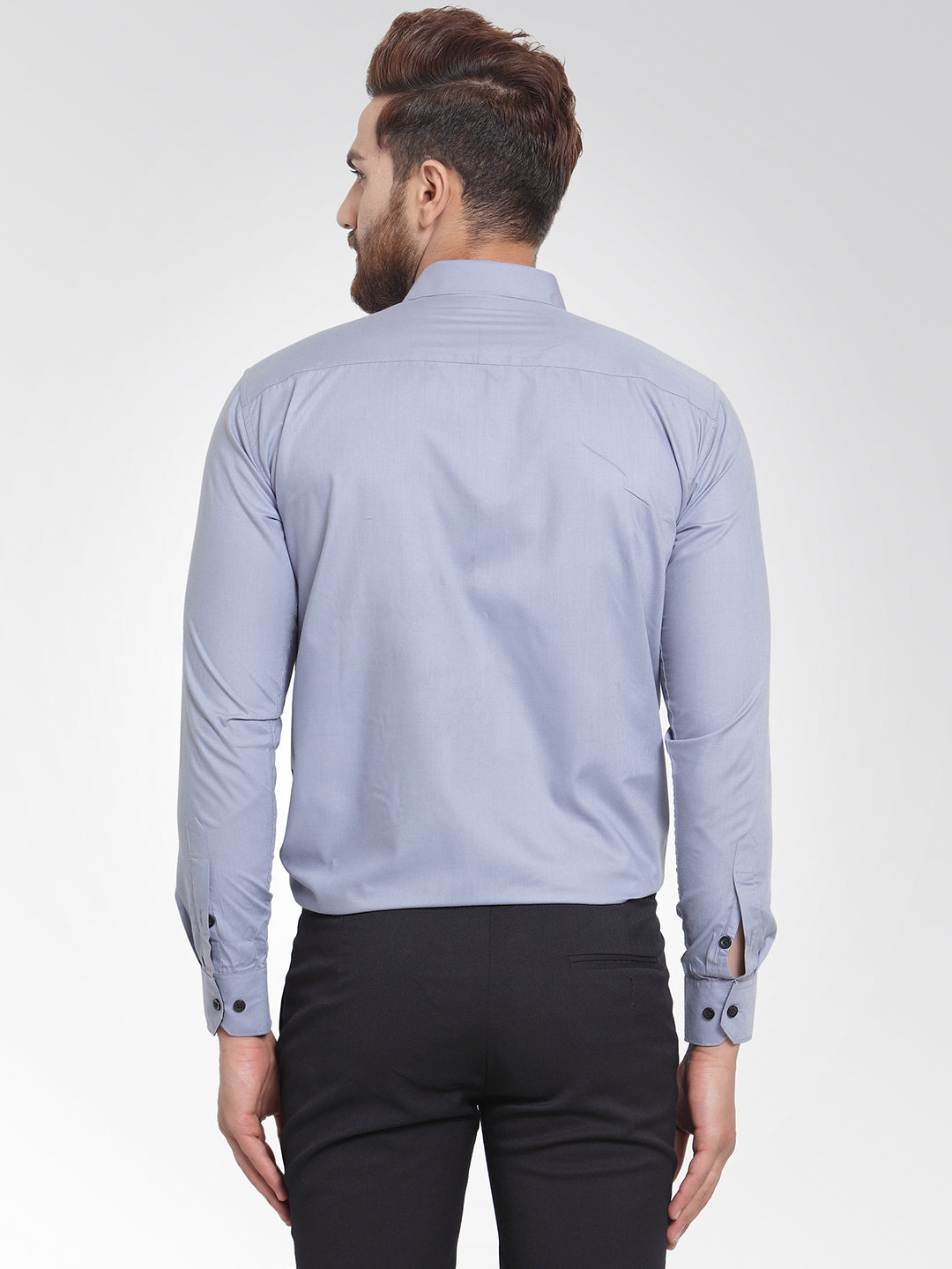 Men's Light Grey Formal Shirt with black detailing ( SF 411Light-Grey )