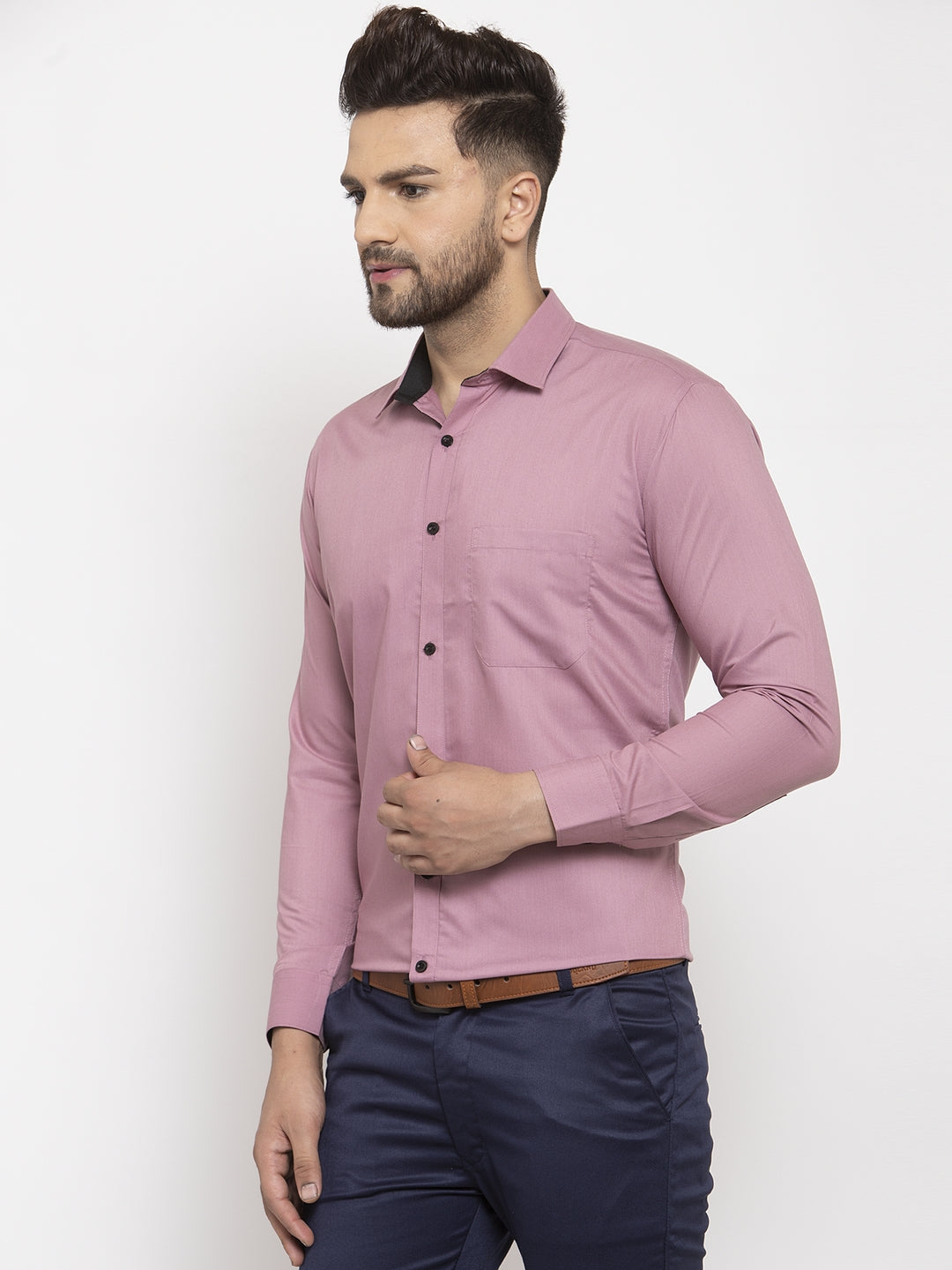 Men's Magenta Formal Shirt with black detailing ( SF 411Magenta )