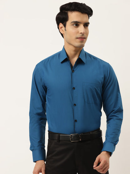 Men's Pecock Green Formal Shirt with black detailing ( SF 411Peacock )