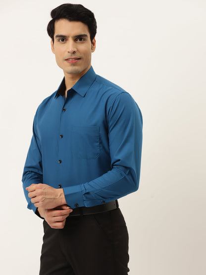 Men's Pecock Green Formal Shirt with black detailing ( SF 411Peacock )