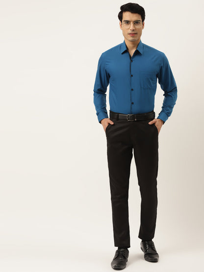 Men's Pecock Green Formal Shirt with black detailing ( SF 411Peacock )