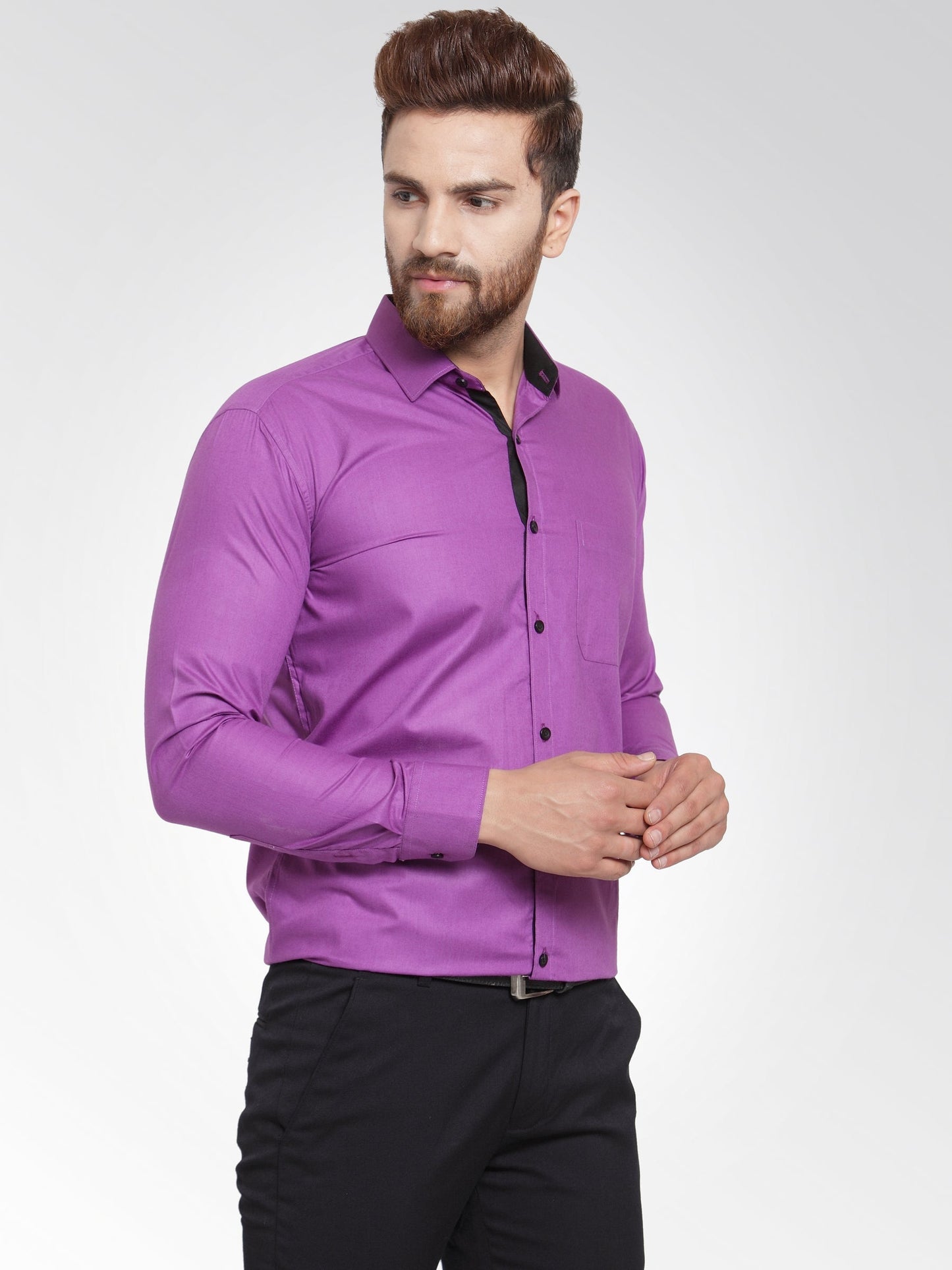 Men's Purple Formal Shirt with black detailing ( SF 411Purple )