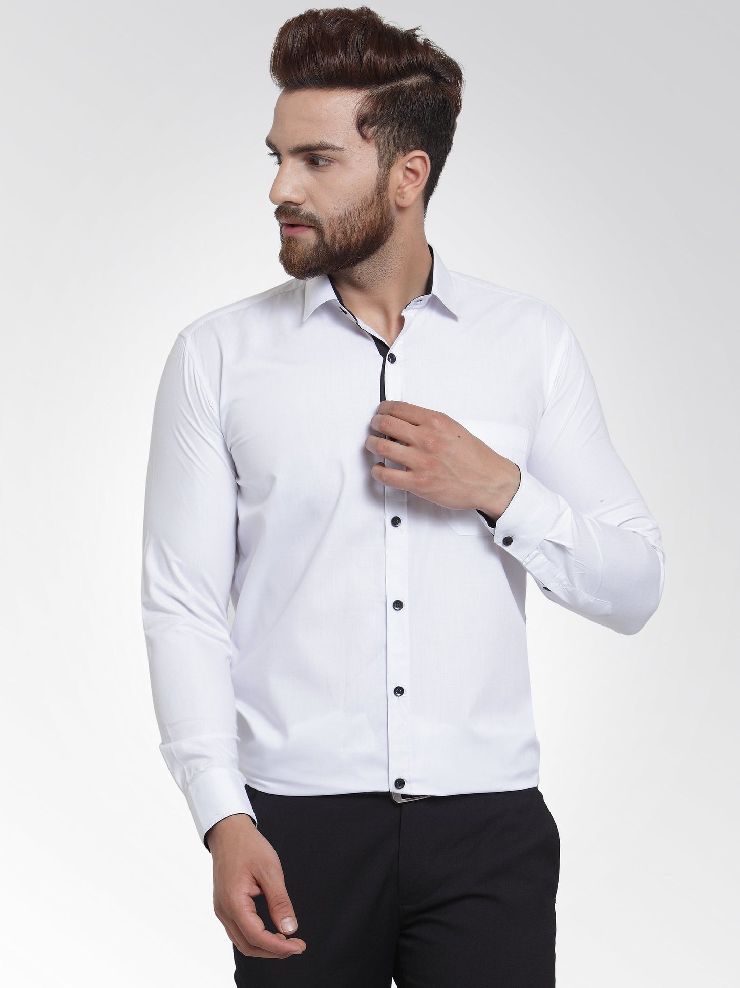 Men's White Formal Shirt with black detailing ( SF 411White )