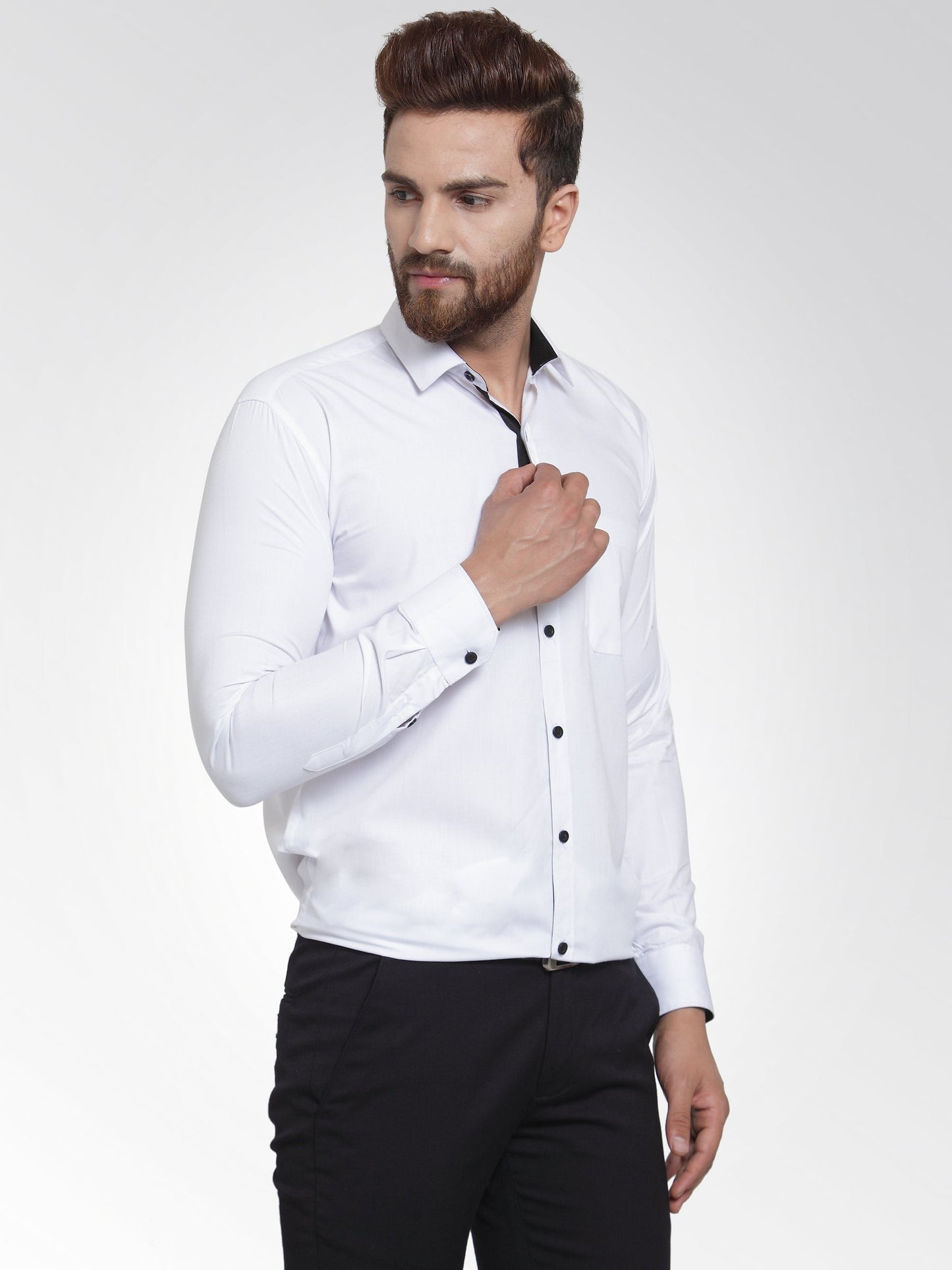 Men's White Formal Shirt with black detailing ( SF 411White )