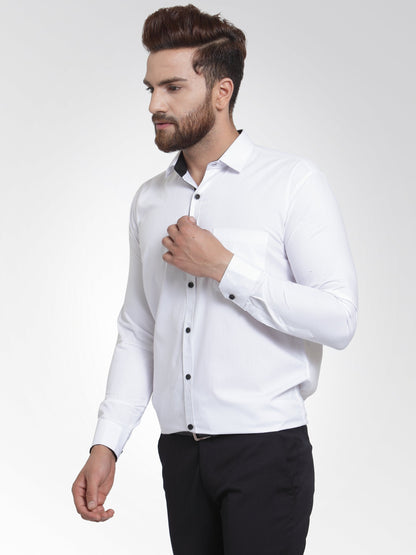 Men's White Formal Shirt with black detailing ( SF 411White )