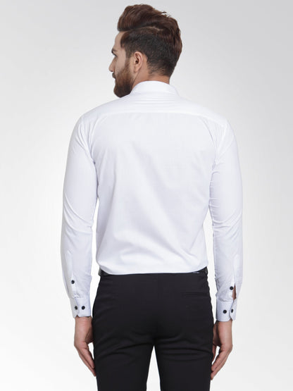 Men's White Formal Shirt with black detailing ( SF 411White )