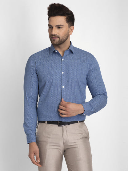 Men's Blue Cotton Printed Formal Shirts ( SF 428Blue )