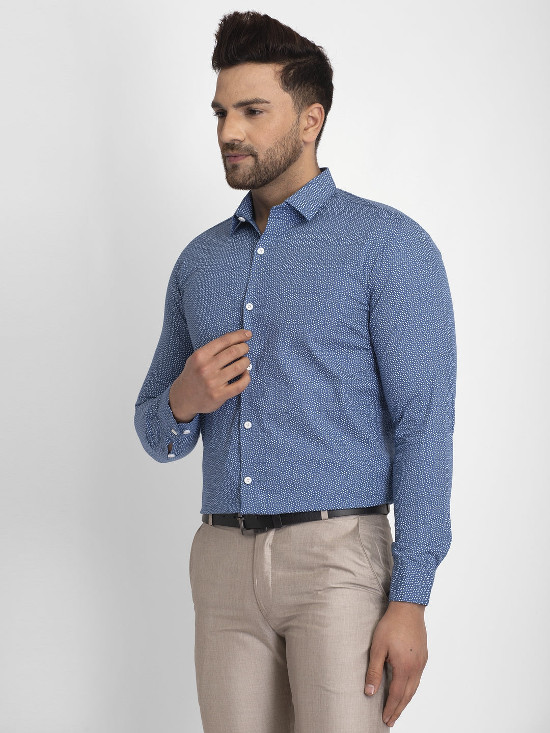 Men's Blue Cotton Printed Formal Shirts ( SF 428Blue )