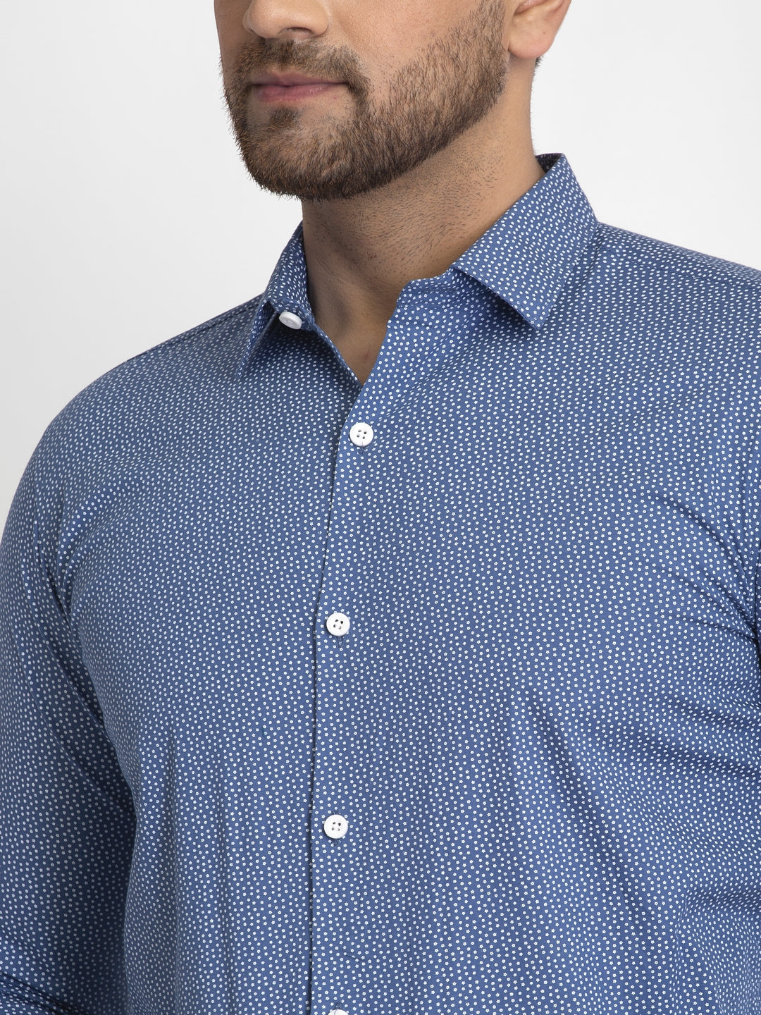 Men's Blue Cotton Printed Formal Shirts ( SF 428Blue )