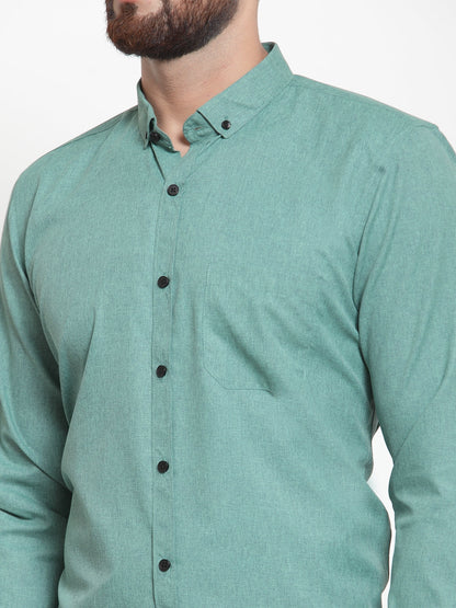 Men's Green Cotton Solid Button Down Formal Shirts ( SF 734Green )