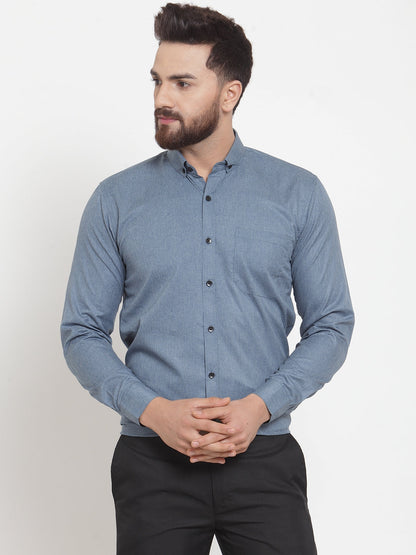 Men's Grey Cotton Solid Button Down Formal Shirts ( SF 734Grey )