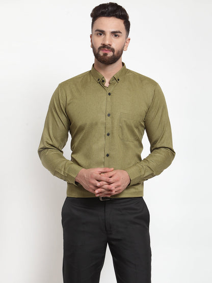 Men's Olive Cotton Solid Button Down Formal Shirts ( SF 734Olive )