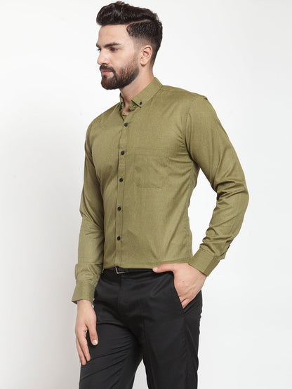 Men's Olive Cotton Solid Button Down Formal Shirts ( SF 734Olive )