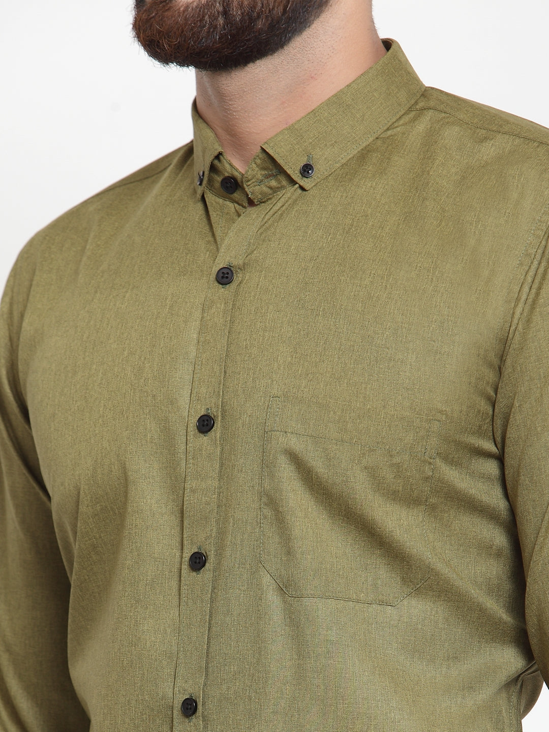 Men's Olive Cotton Solid Button Down Formal Shirts ( SF 734Olive )