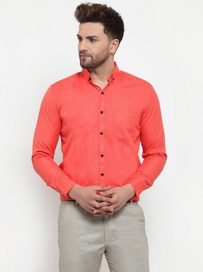 Men's Orange Cotton Solid Button Down Formal Shirts ( SF 734Orange )