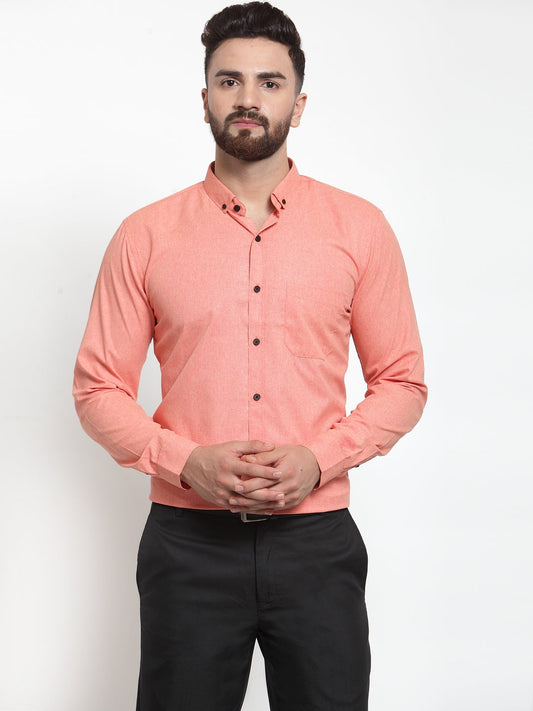 Men's Peach Cotton Solid Button Down Formal Shirts ( SF 734Peach )