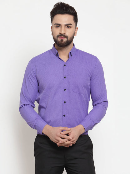 Men's Purple Cotton Solid Button Down Formal Shirts ( SF 734Voilet )