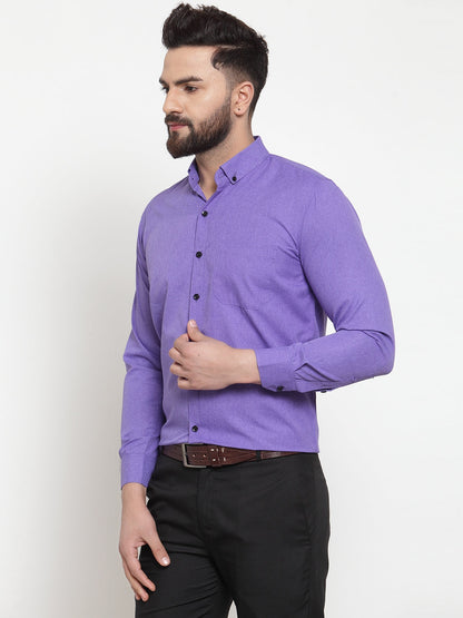 Men's Purple Cotton Solid Button Down Formal Shirts ( SF 734Voilet )