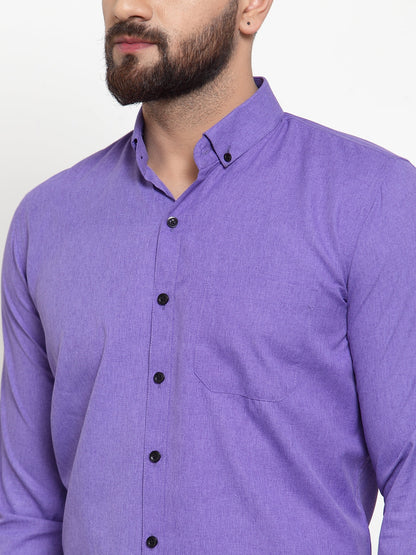 Men's Purple Cotton Solid Button Down Formal Shirts ( SF 734Voilet )