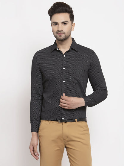 Men's Black Cotton Polka Dots Formal Shirts ( SF 736Black )