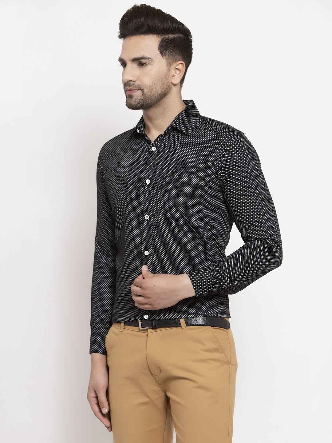 Men's Black Cotton Polka Dots Formal Shirts ( SF 736Black )