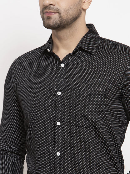 Men's Black Cotton Polka Dots Formal Shirts ( SF 736Black )