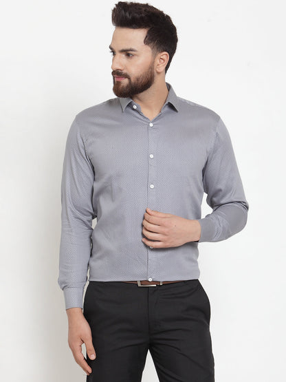 Men's Grey Cotton Polka Dots Formal Shirts ( SF 736Grey )