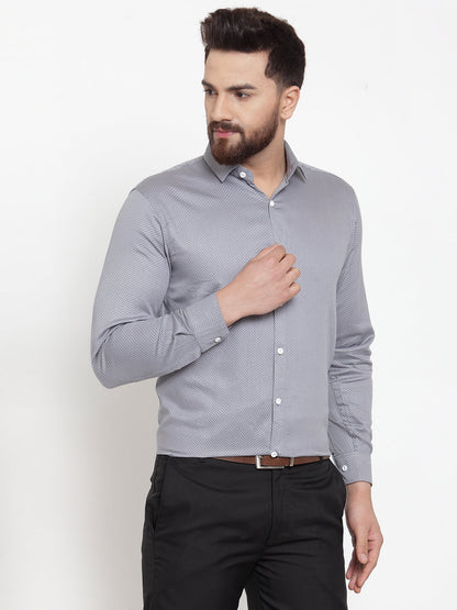 Men's Grey Cotton Polka Dots Formal Shirts ( SF 736Grey )