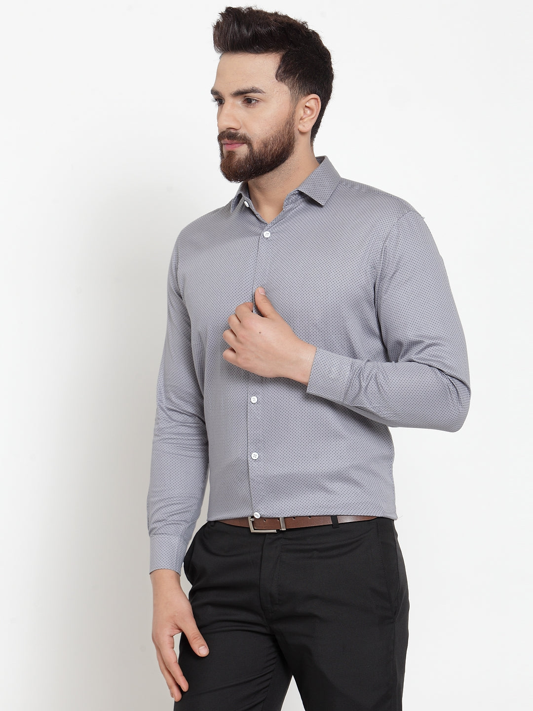 Men's Grey Cotton Polka Dots Formal Shirts ( SF 736Grey )