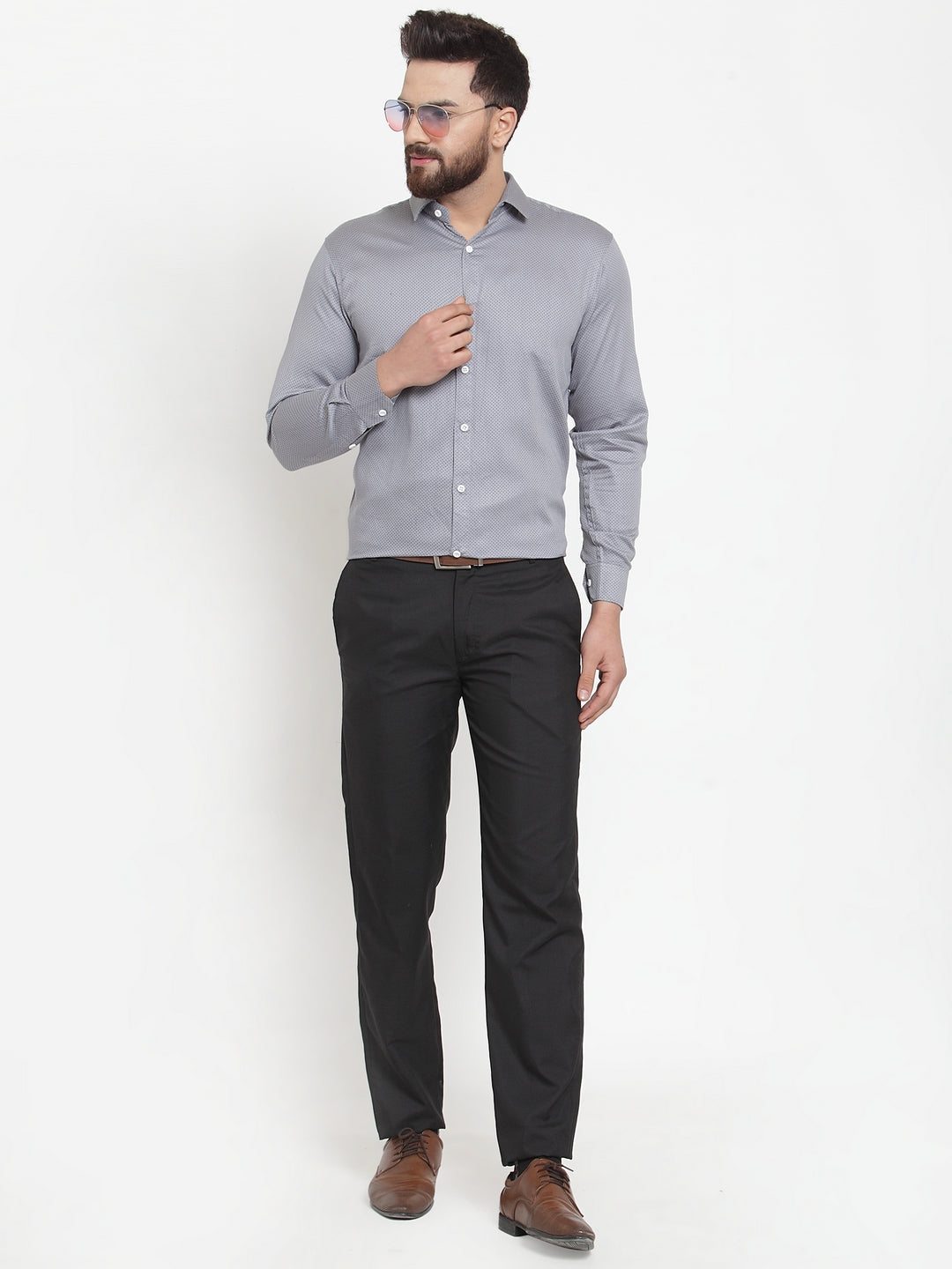 Men's Grey Cotton Polka Dots Formal Shirts ( SF 736Grey )