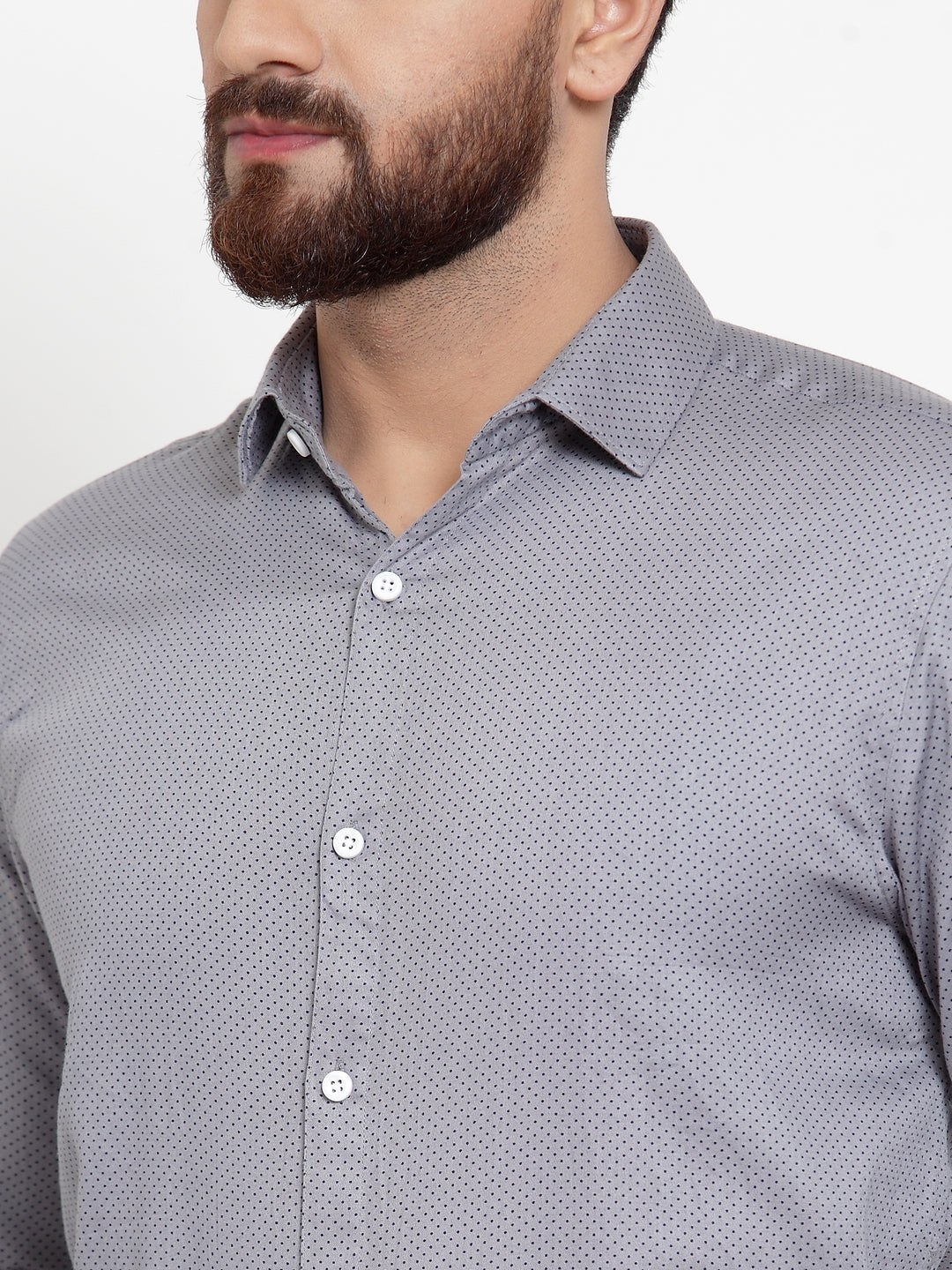 Men's Grey Cotton Polka Dots Formal Shirts ( SF 736Grey )