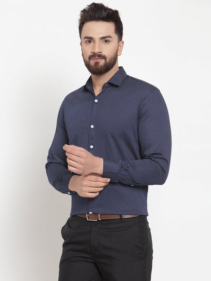 Men's Navy Cotton Polka Dots Formal Shirts ( SF 736Navy )