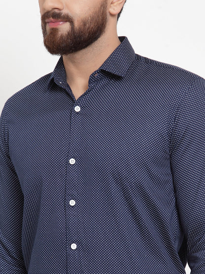 Men's Navy Cotton Polka Dots Formal Shirts ( SF 736Navy )