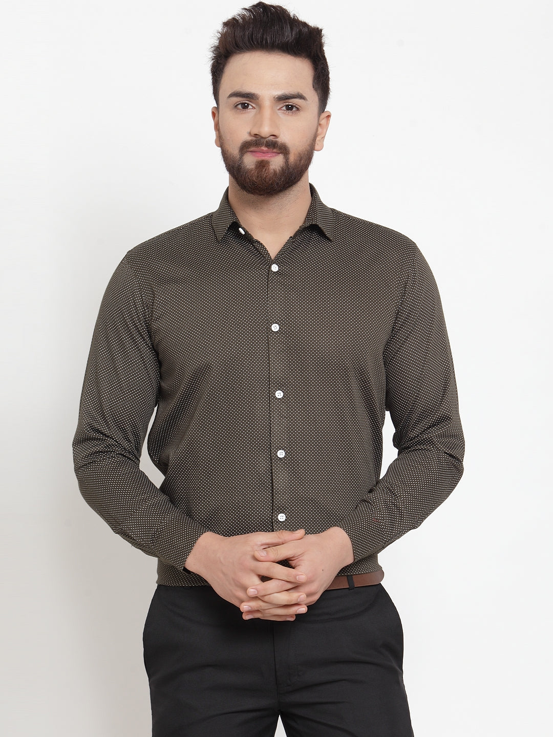 Men's Olive Cotton Polka Dots Formal Shirts ( SF 736Olive )