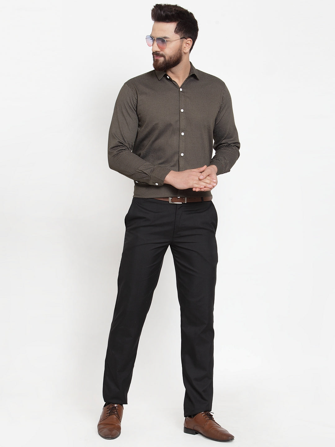 Men's Olive Cotton Polka Dots Formal Shirts ( SF 736Olive )