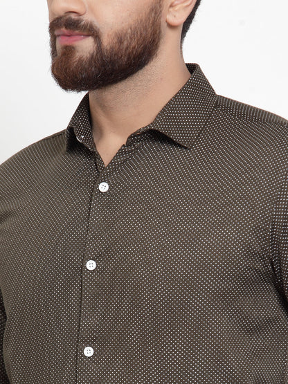 Men's Olive Cotton Polka Dots Formal Shirts ( SF 736Olive )