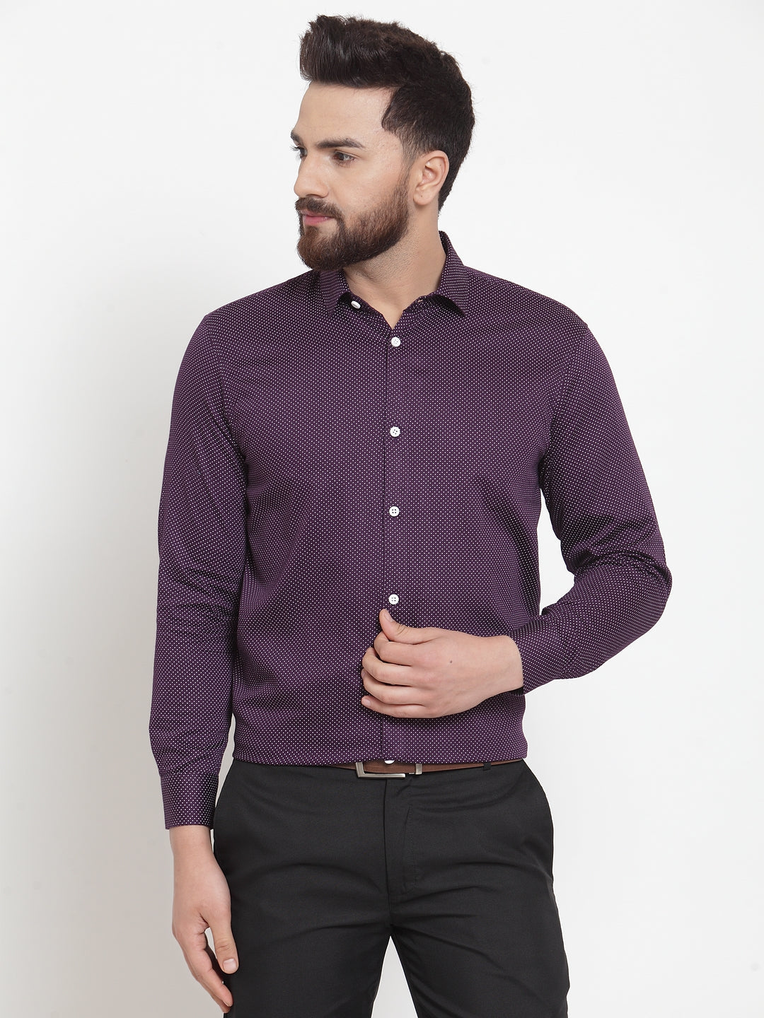 Men's Purple Cotton Polka Dots Formal Shirts ( SF 736Purple )