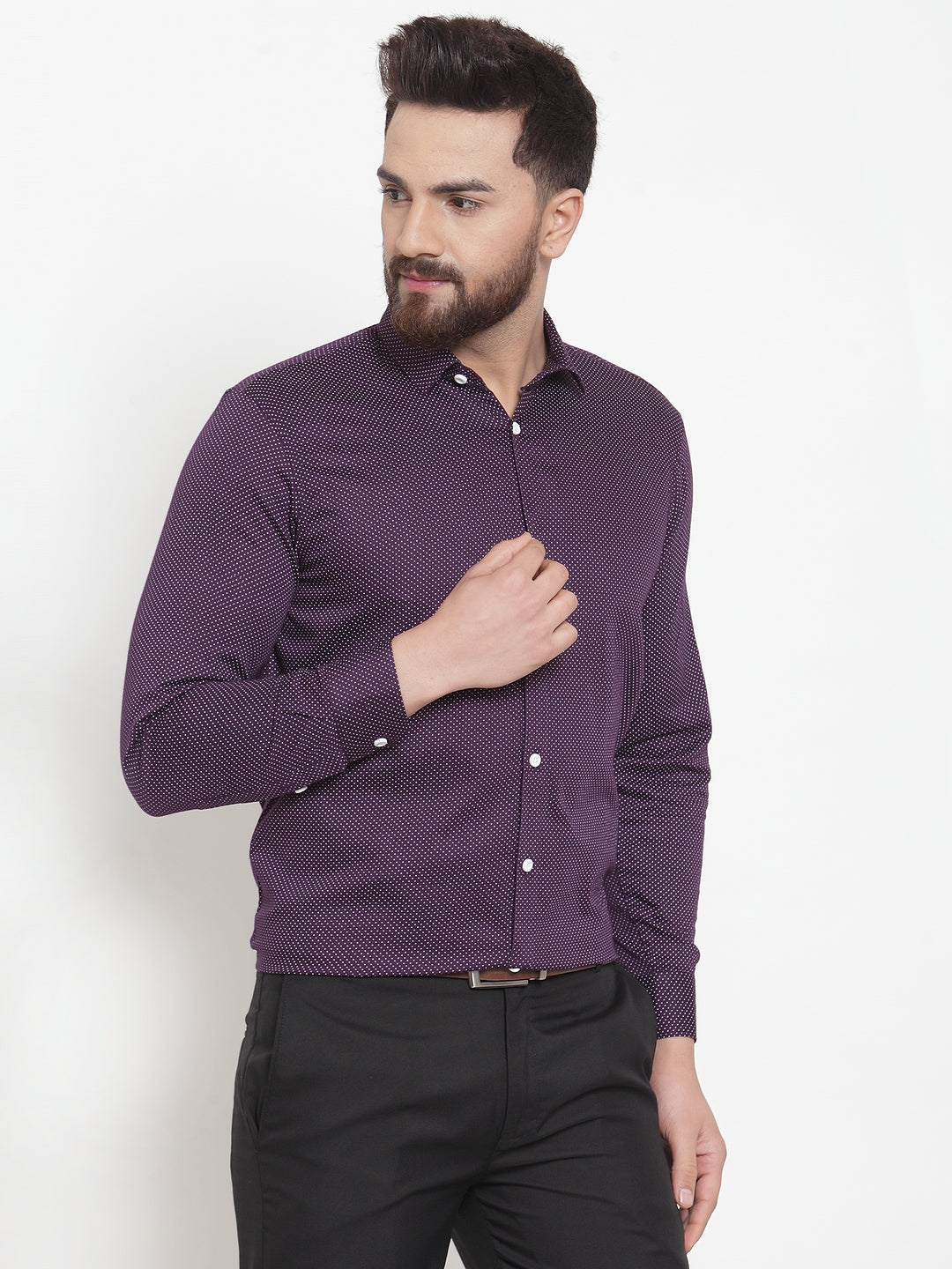 Men's Purple Cotton Polka Dots Formal Shirts ( SF 736Purple )