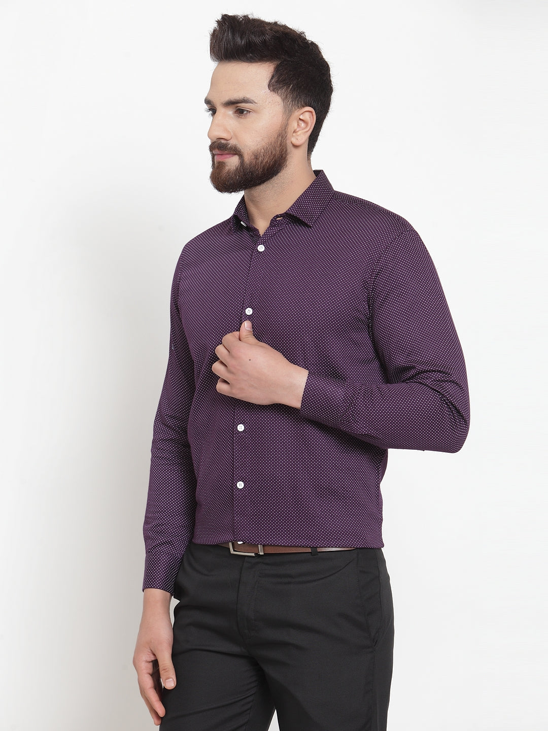 Men's Purple Cotton Polka Dots Formal Shirts ( SF 736Purple )